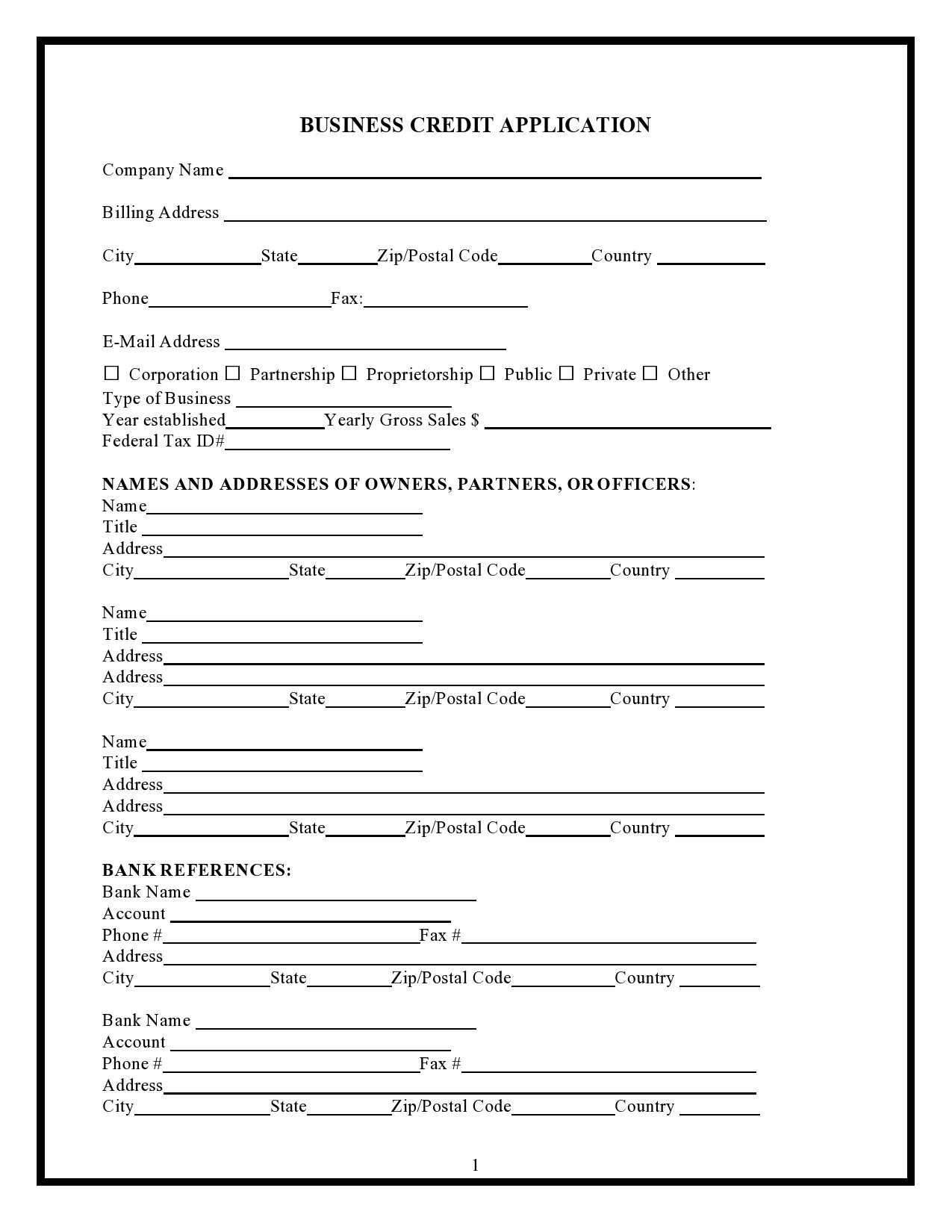 Pdf Printable Free Business Credit Application Template Word