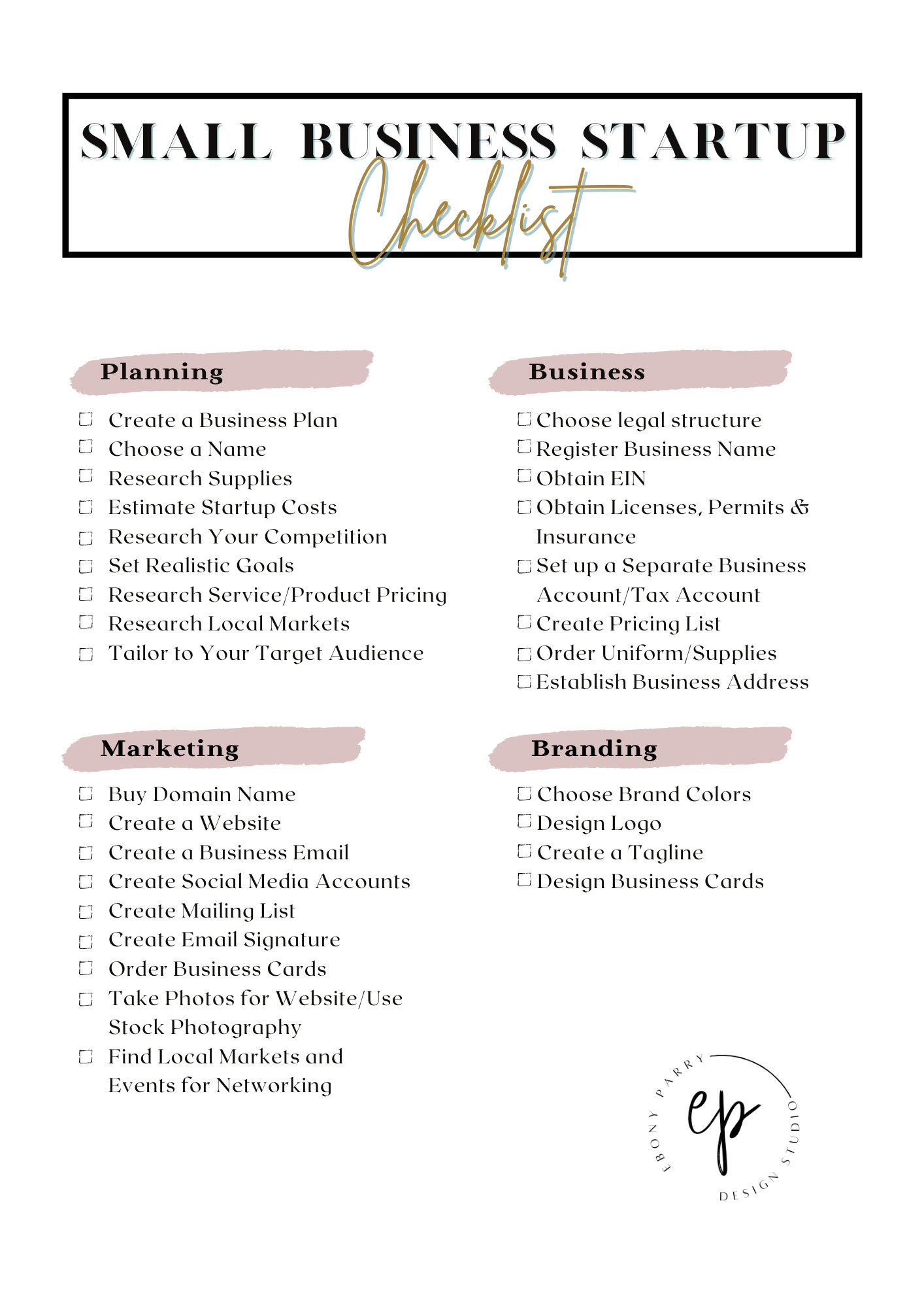 Elegant Small Business Startup Checklist Printable PDF Etsy
