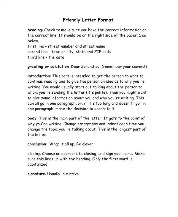 18 Friendly Letter Format Free Sample Example Format 