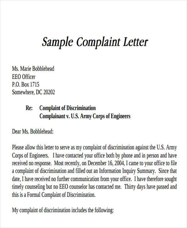 Proper Business Letter Format Complaint