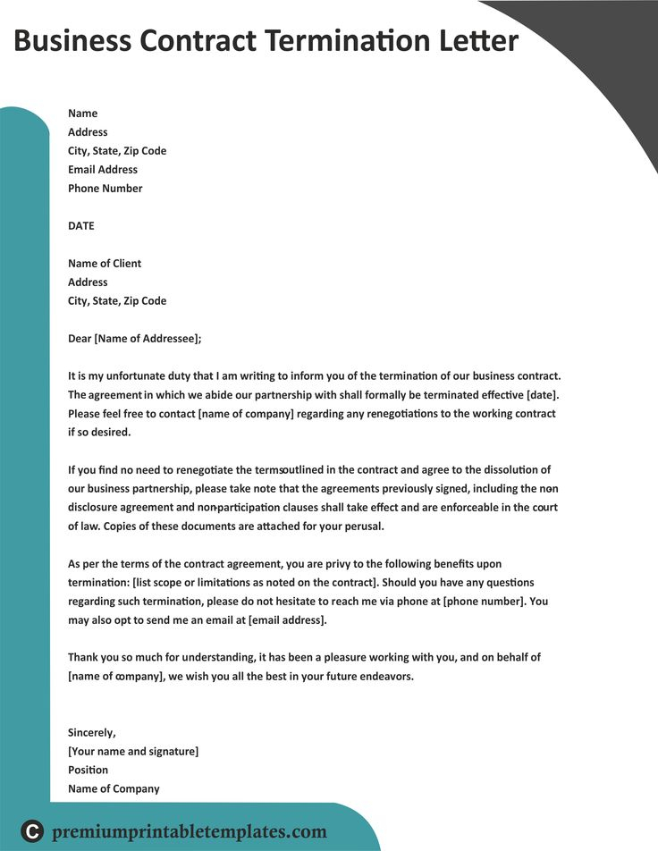 Business Contract Termination Letter Usually For 