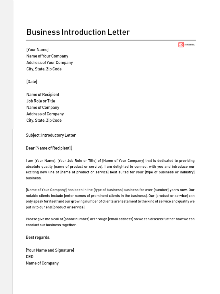 Business Introduction Letters Free Templates PDF WORD 