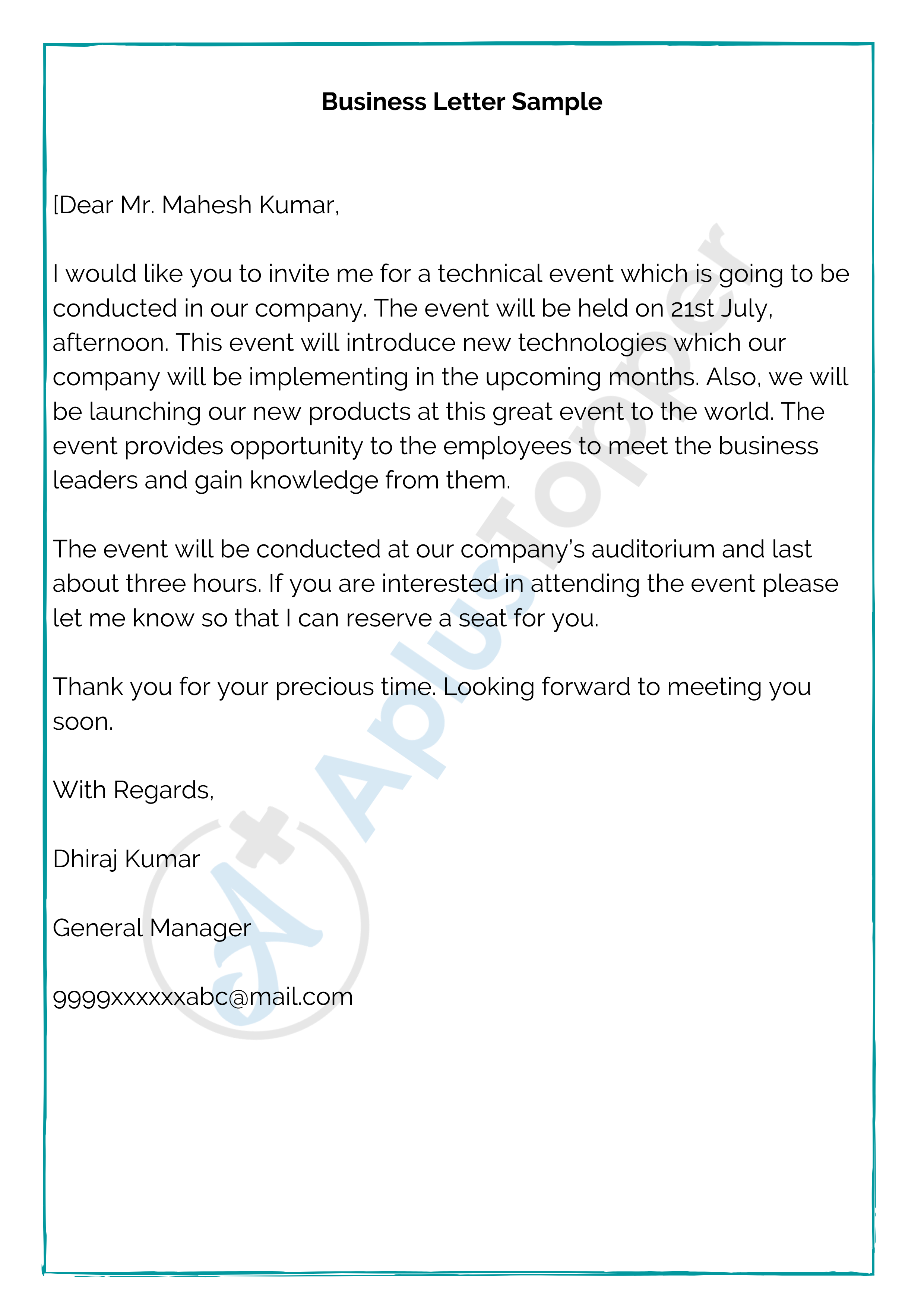 Business Letter Format Samples How To Write Business 