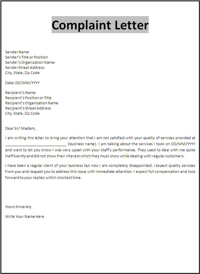 Complaint Letter Example Free Word Templates