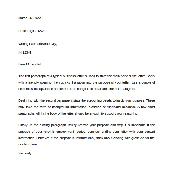 End Business Letter Business Letter Format