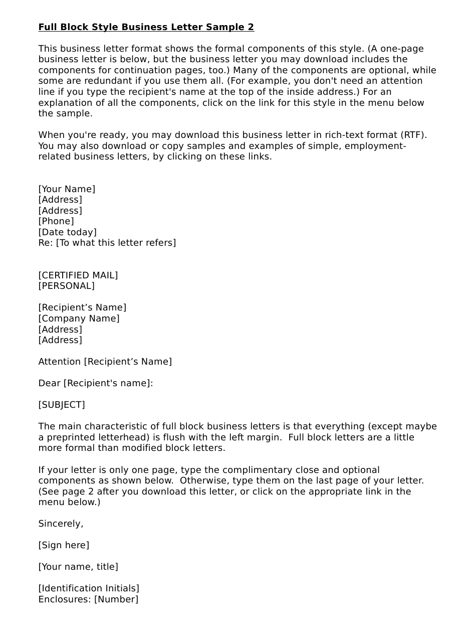 Full Block Style Business Letter Templates Download 