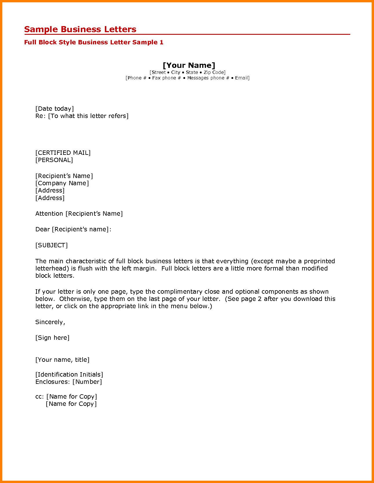 Business Letter Template Attn - Business Letter Format