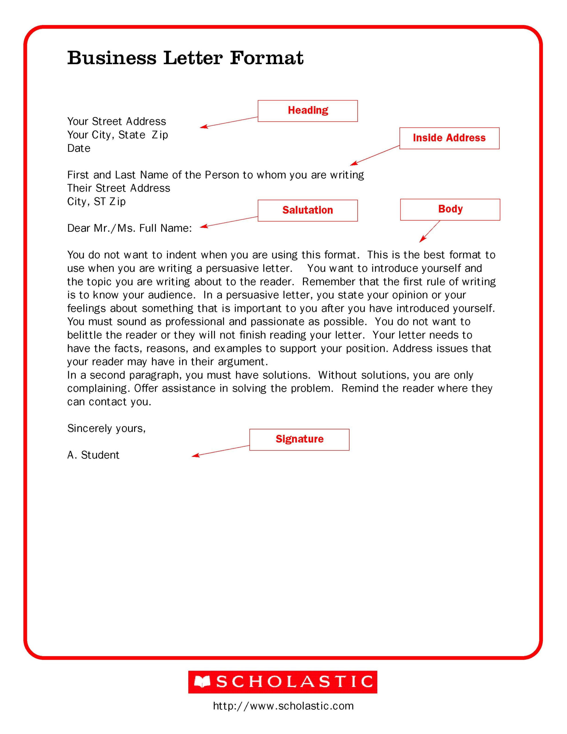 Printable Sample Business Letter Template Form Business 