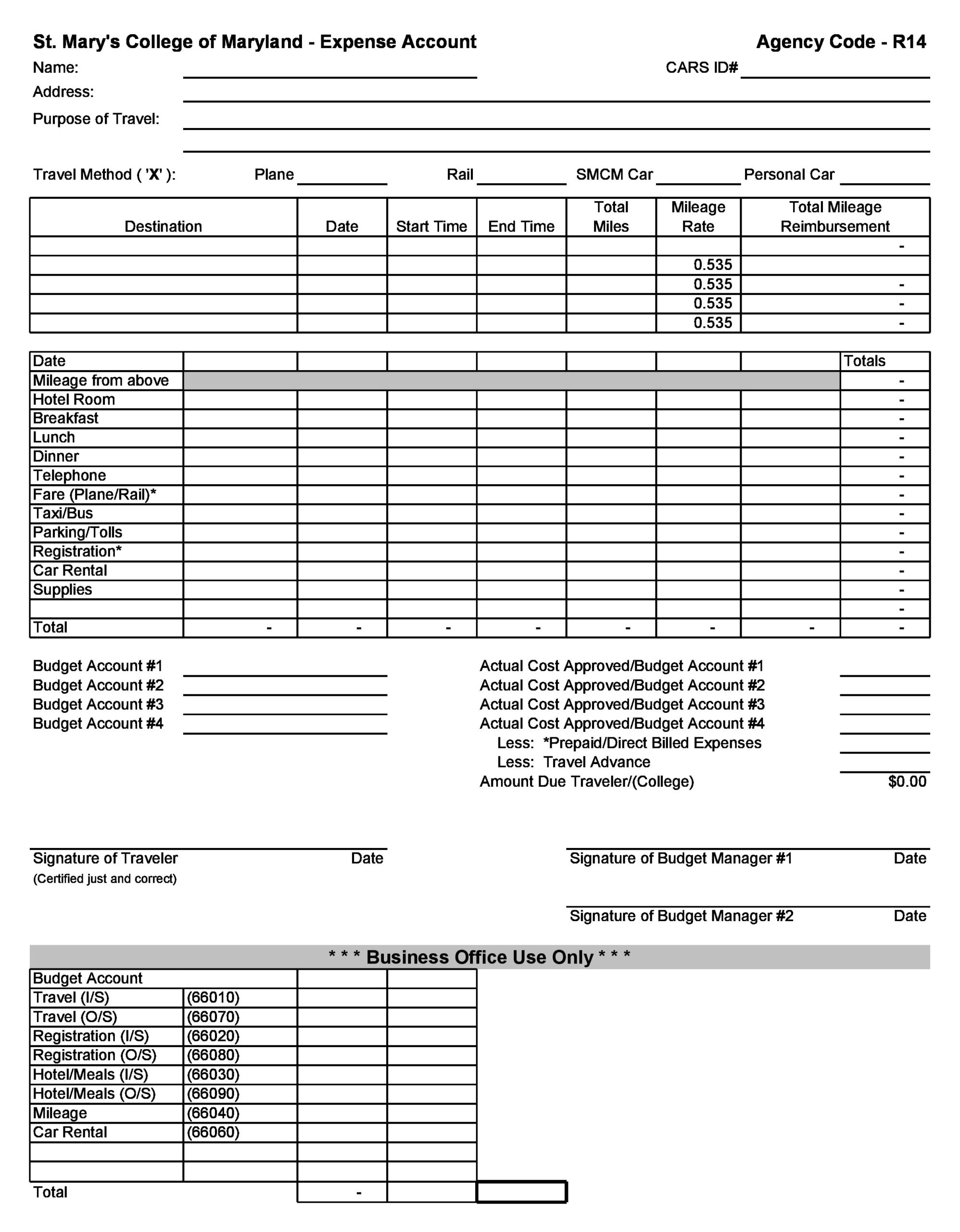 Printable Business Expense Sheet