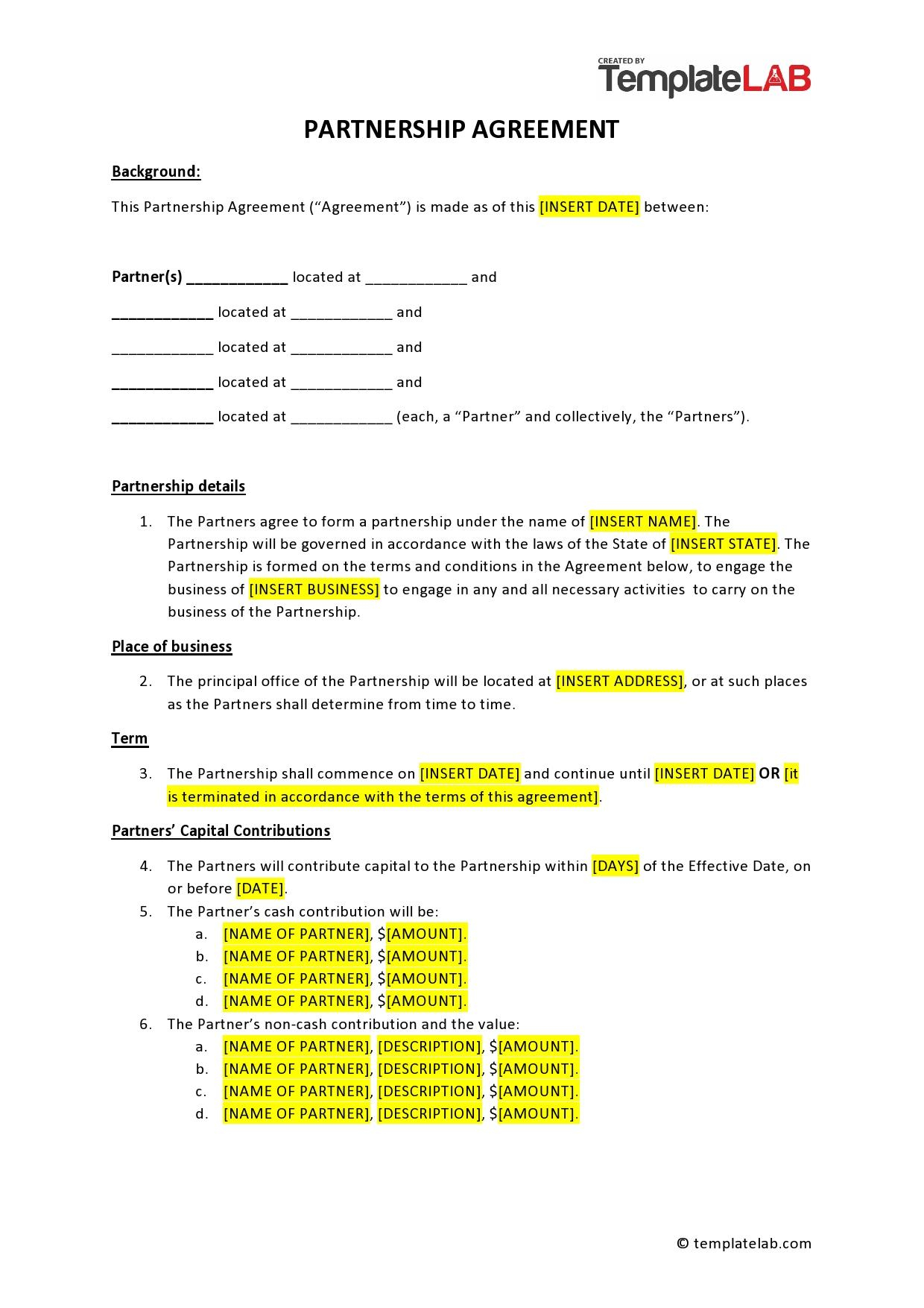 Printable Small Business Partnership Agreement