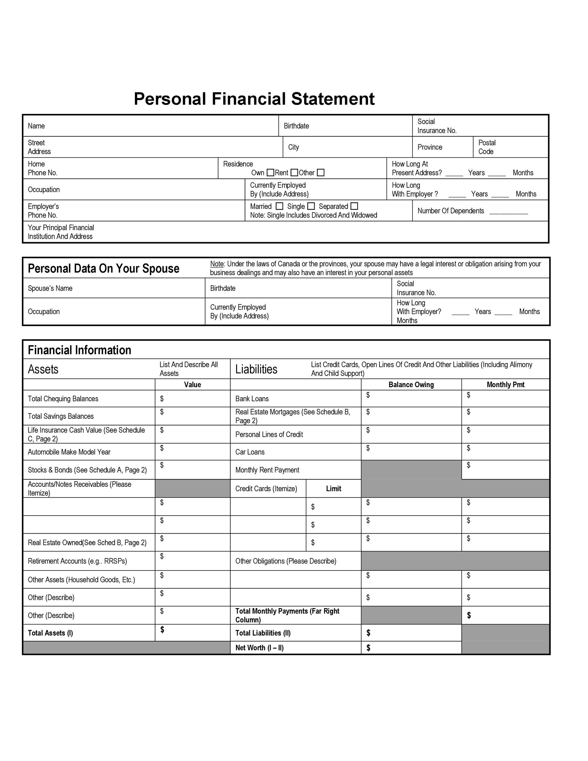 Printable Business Financial Statement Form