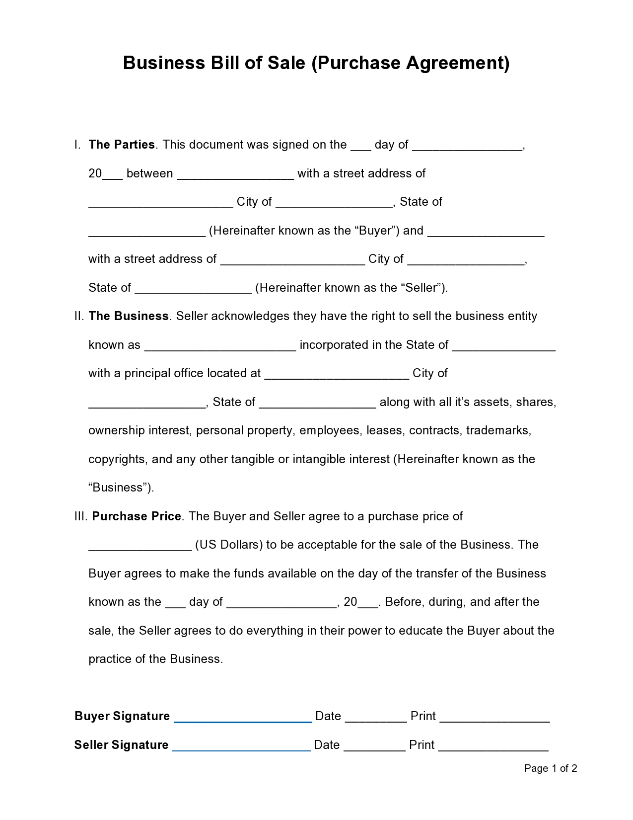 41 Free Business Purchase Agreement Templates Word 