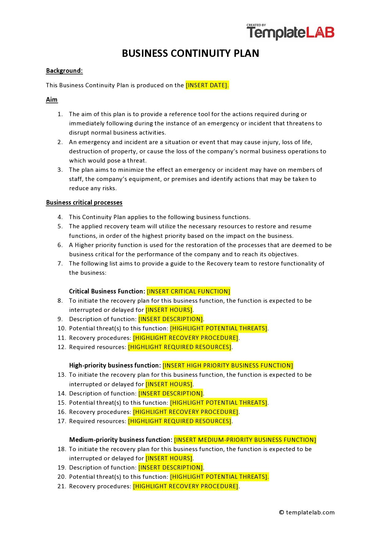 46 Best Business Continuity Plan Templates Word PDF 