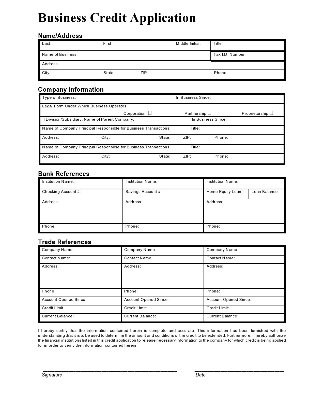 48 Blank Business Credit Application Templates 100 FREE