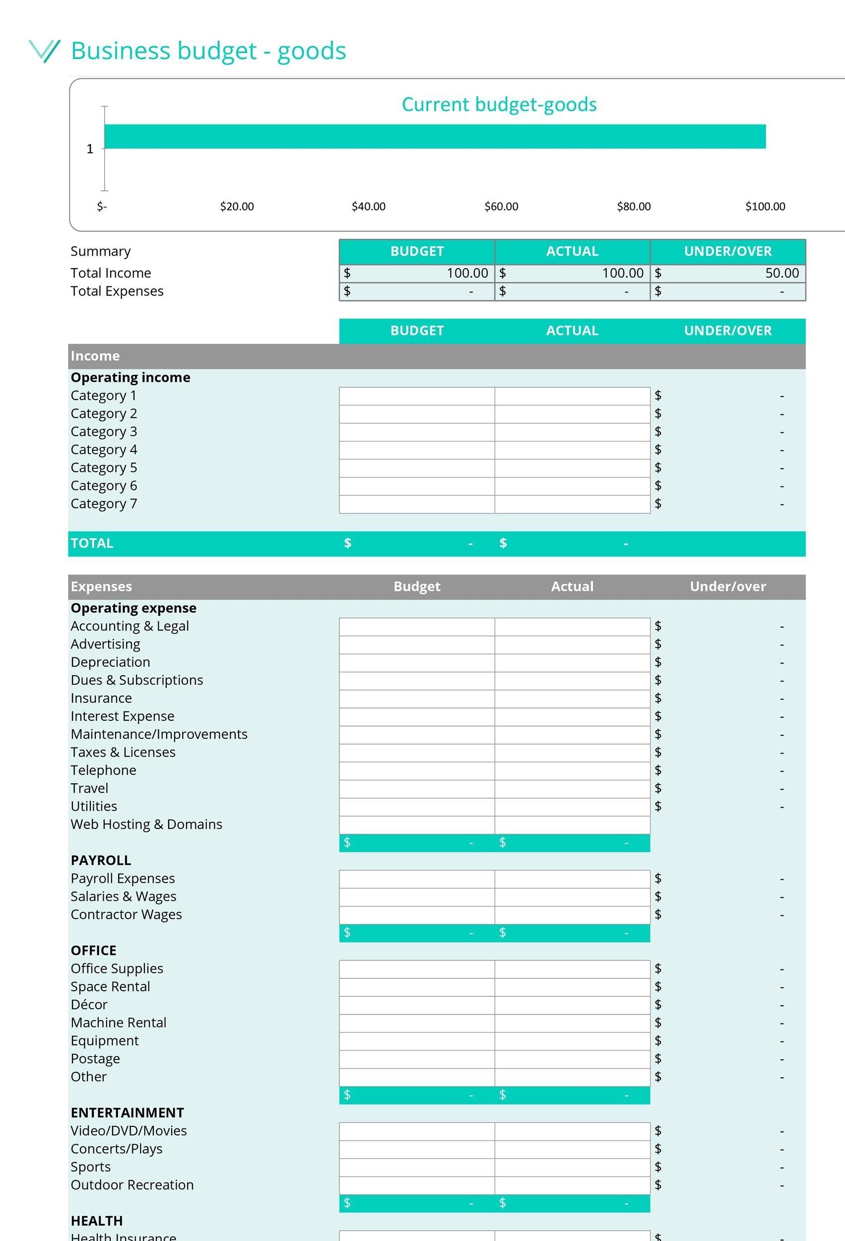 Printable Business Budget Template