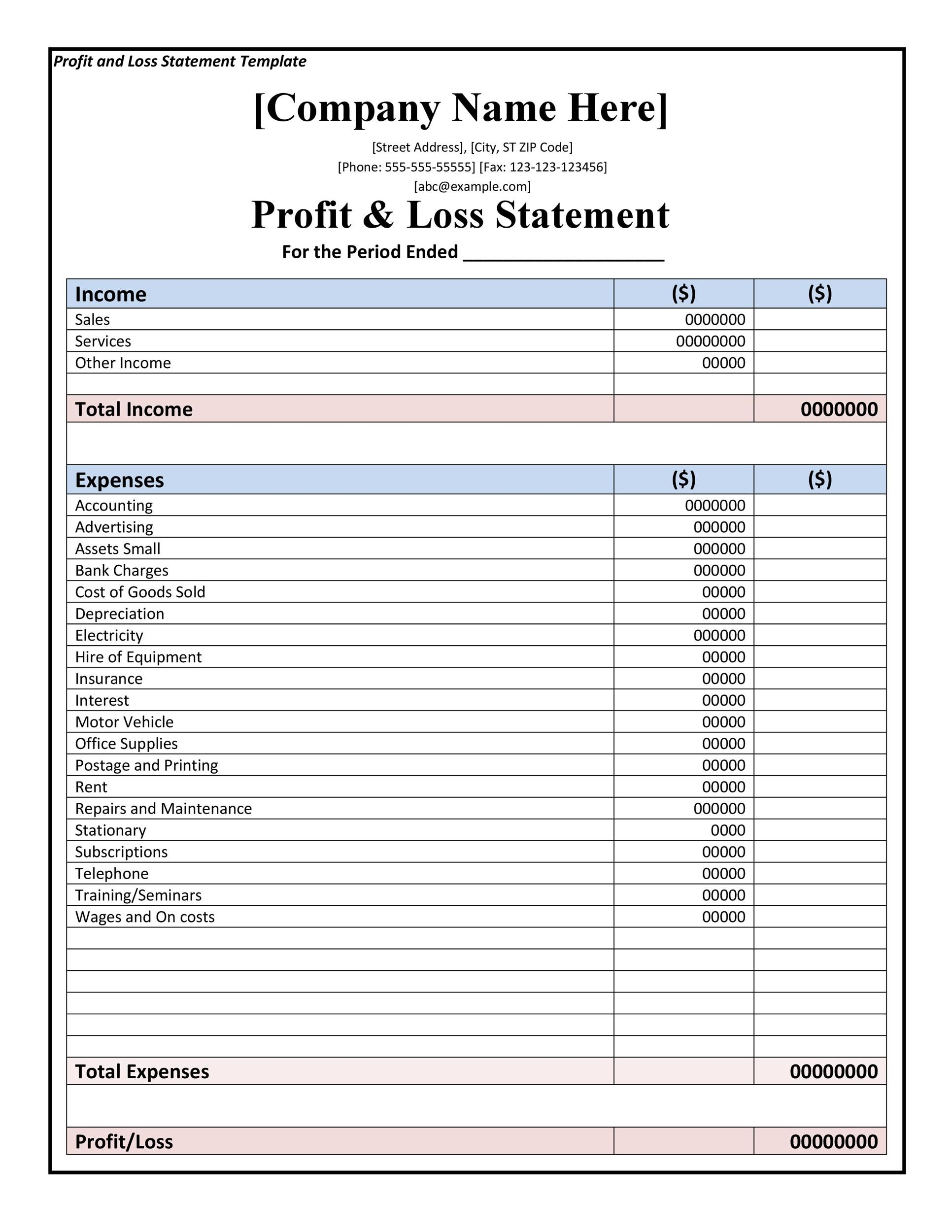 53 Profit And Loss Statement Templates Forms Excel PDF