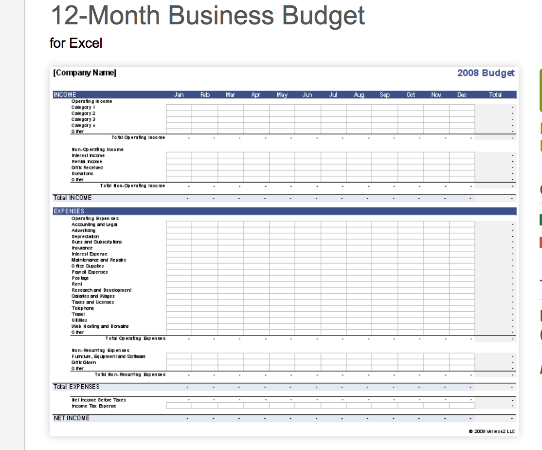Printable Free Small Business Budget Template