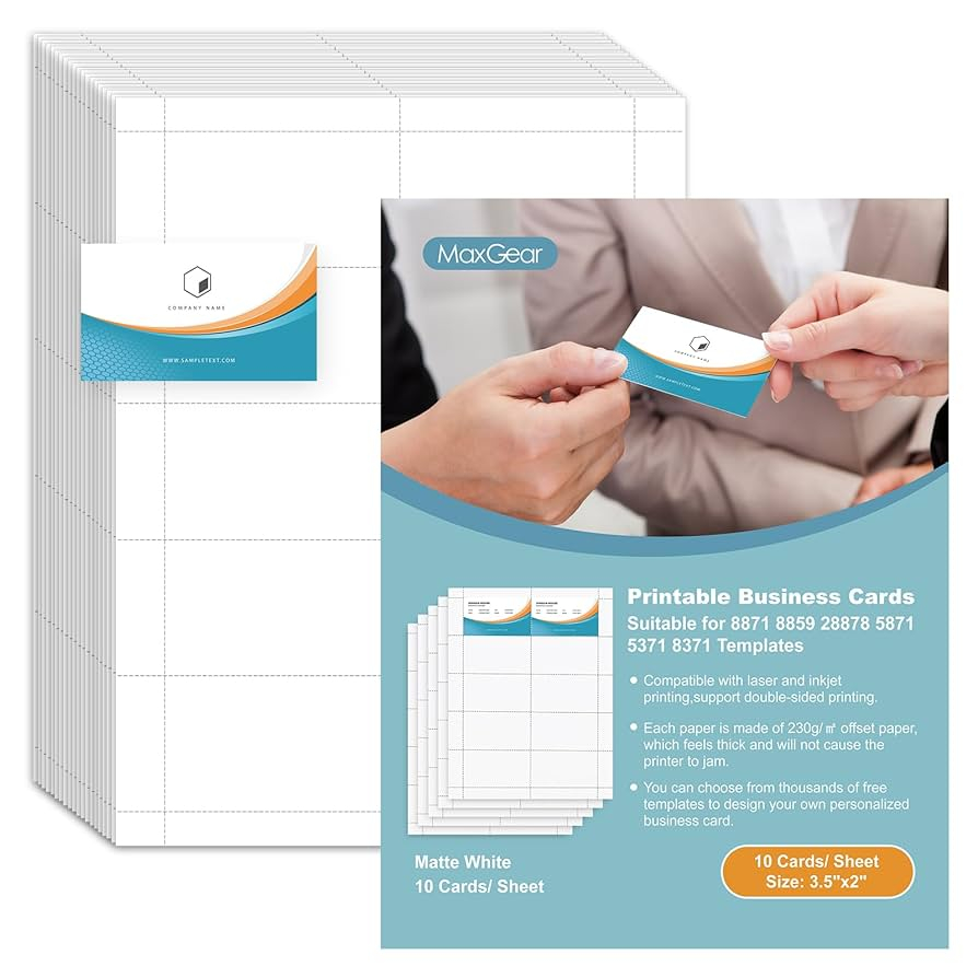 Amazon MaxGear Business Cards Printable Business Cards Compatible With Laser Inkjet Printer Double sided Printing Heavyweight Matte White Paper Smooth Edge 10 Cards Sheet 500 Cards 3 5 X 2 8871 Office Products
