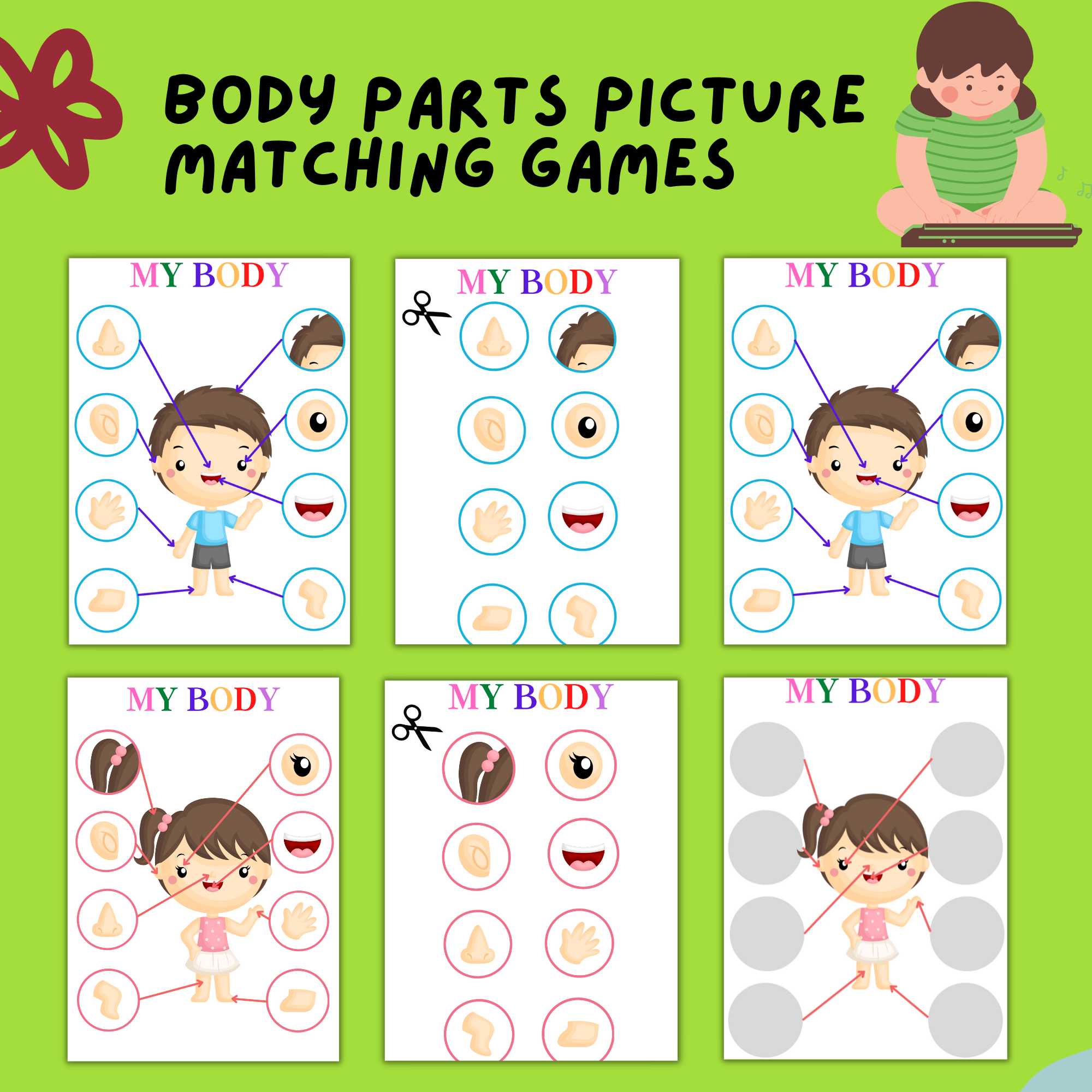 Body Parts Matching Activity Printable Toddler Busy Book Pages Learning Binder Activity Pages Made By Teachers