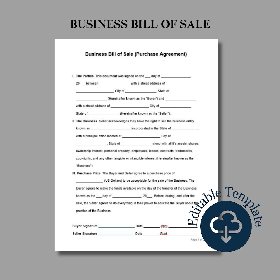 Free Printable Bill of Sale For Business