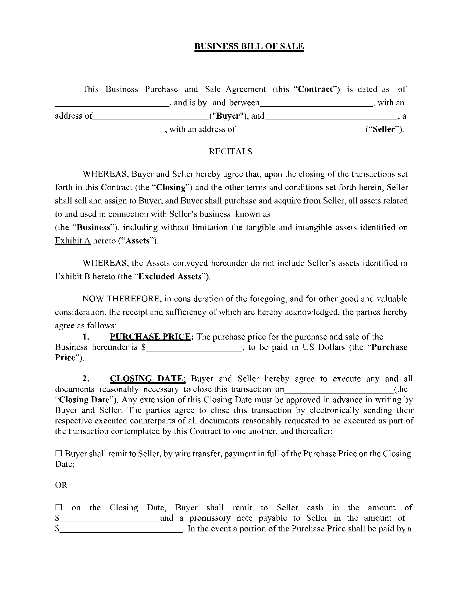 Business Bill Of Sale Template Free Download CocoSign