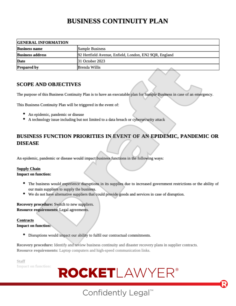 Business Continuity Plan Template FAQs Rocket Lawyer UK