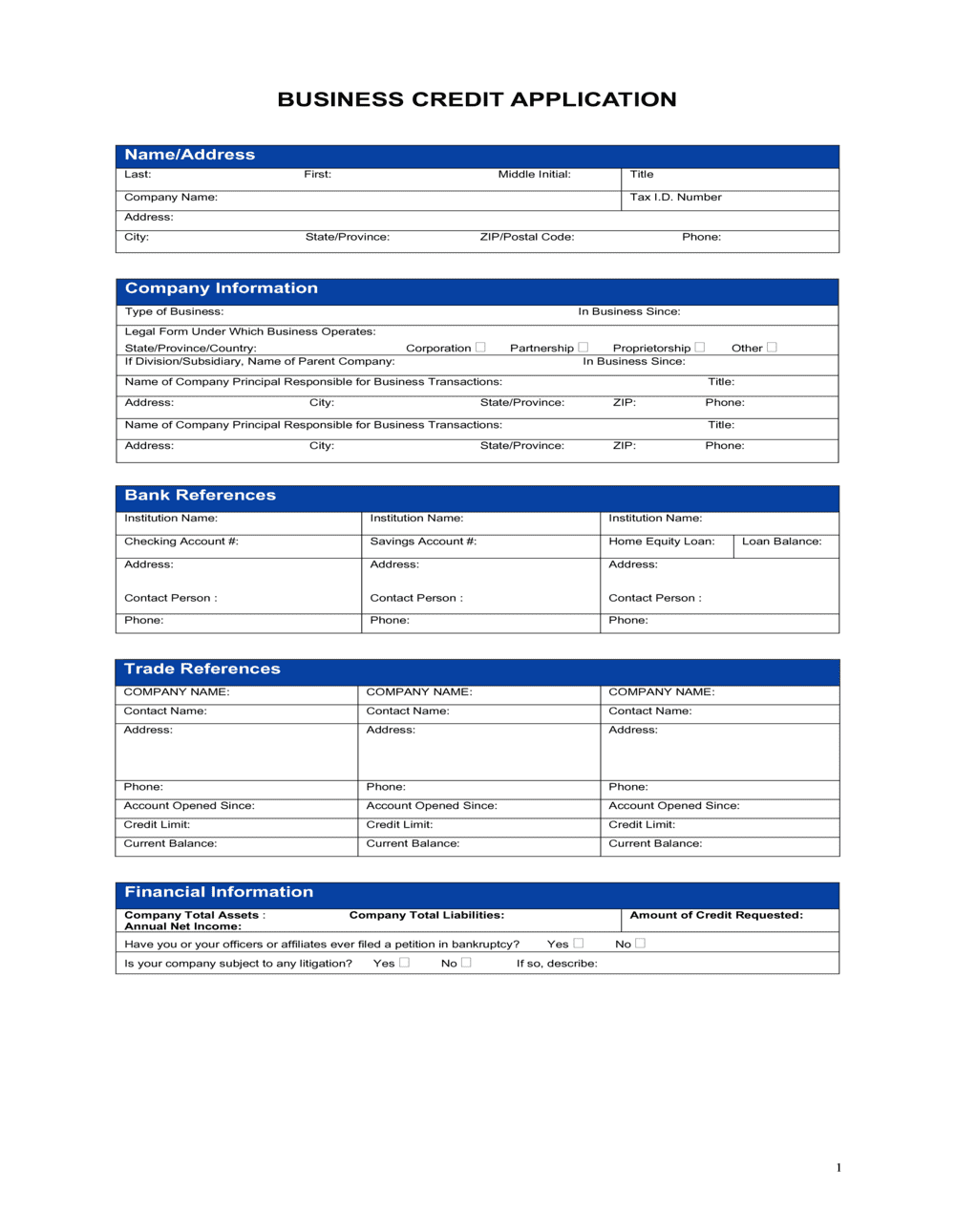 Business Credit Application Template Word PDF Free Trial