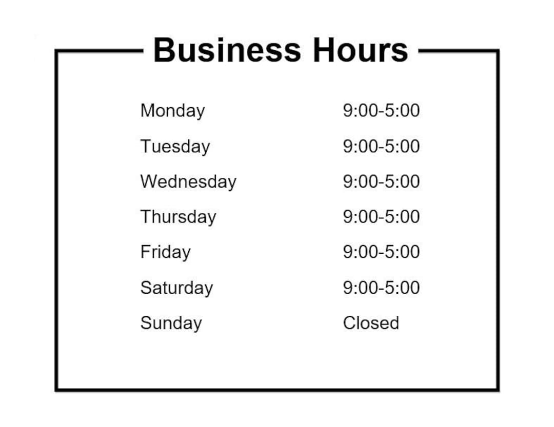 Business Hours Sign hours Of Operation Sign Customize And Printable Template microsoft Word DOC Digital Download Etsy