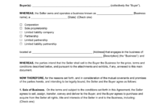 Business Purchase Agreement Template Fill Out Online Print