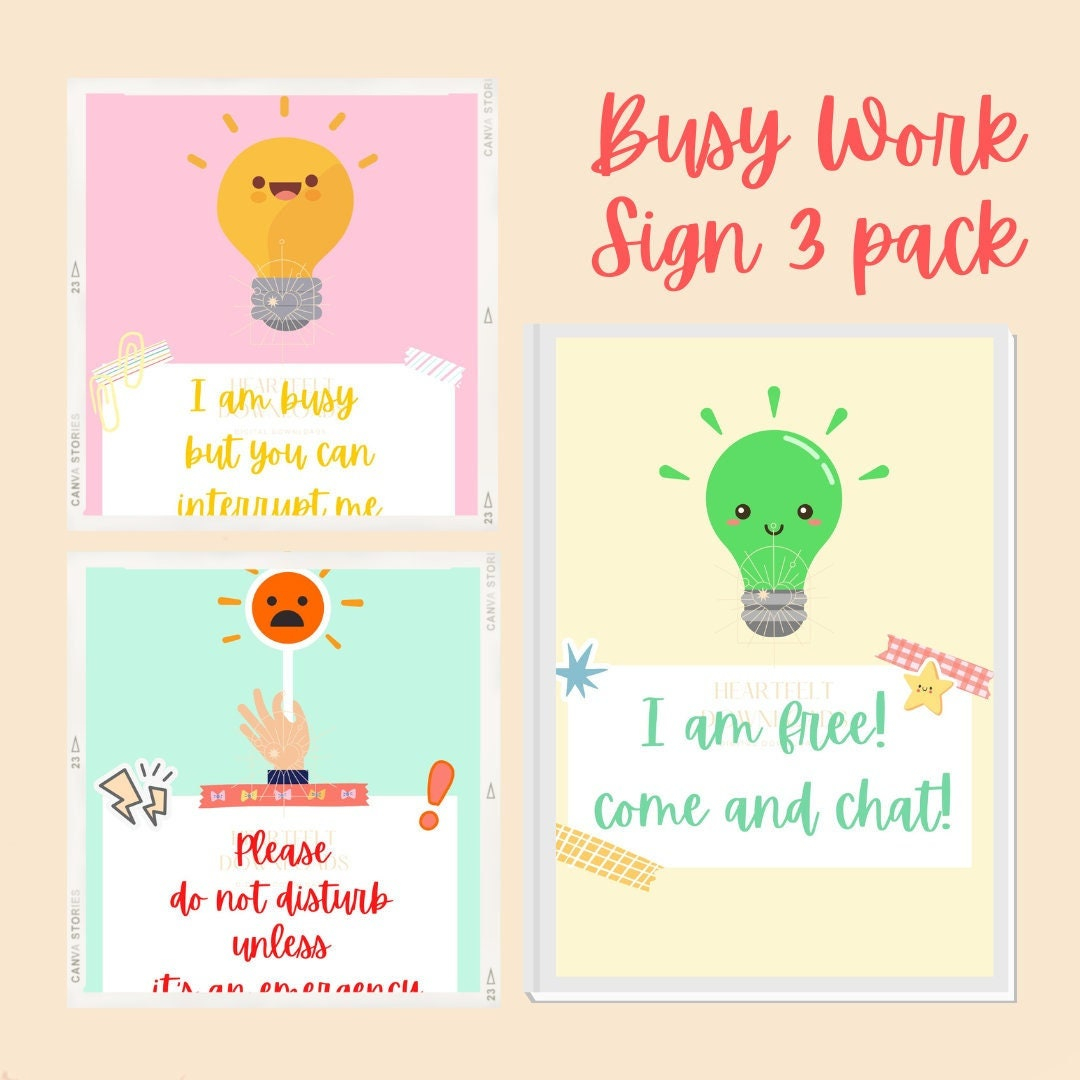 Busy At Work Signs 3 Pack Etsy