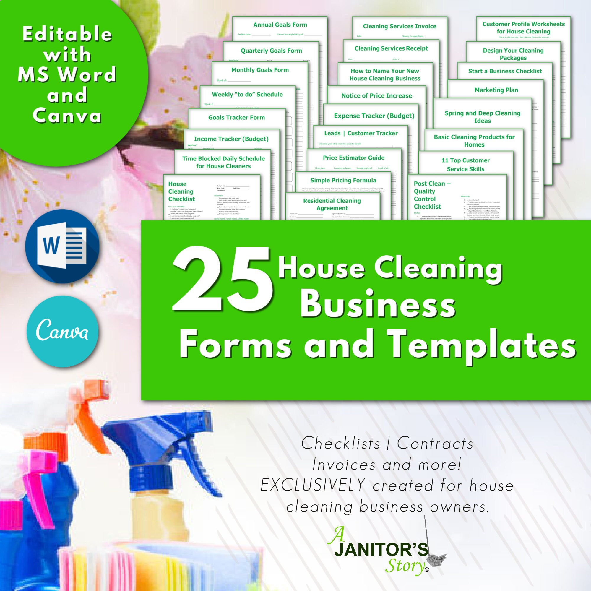 Cleaning Business Forms EDITABLE Professional Housecleaning Printables MS Word Doc Canva Template Residential Cleaning PDF Downloads Etsy