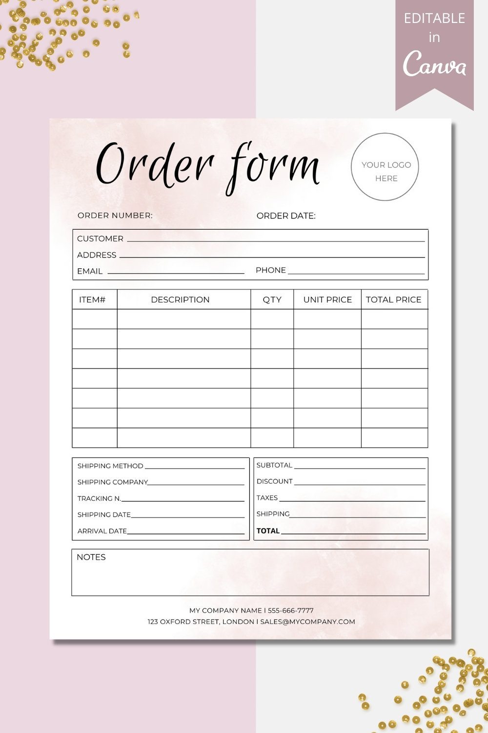 Printable Free Small Business Order Form Template