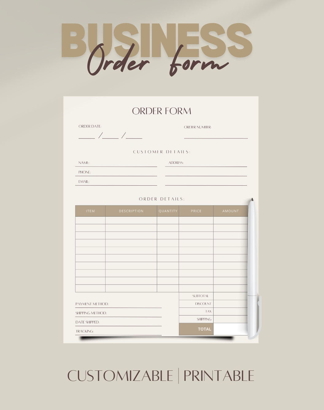 Editable Order Form Business Form Small Business Order Form Crafters Order Form Template Printable Order Form Business Order Form Etsy