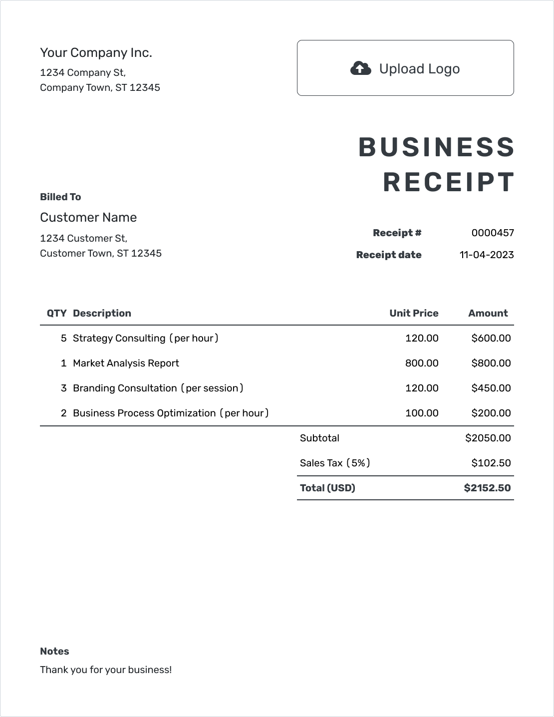 Free Printable Business Receipts
