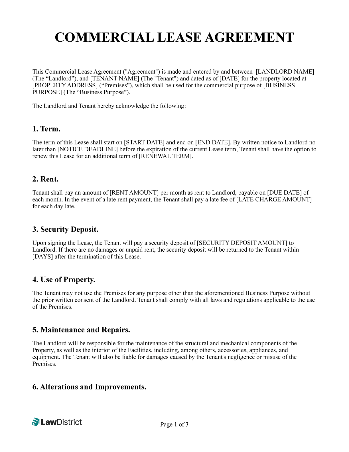 Free Printable Business Lease Agreement