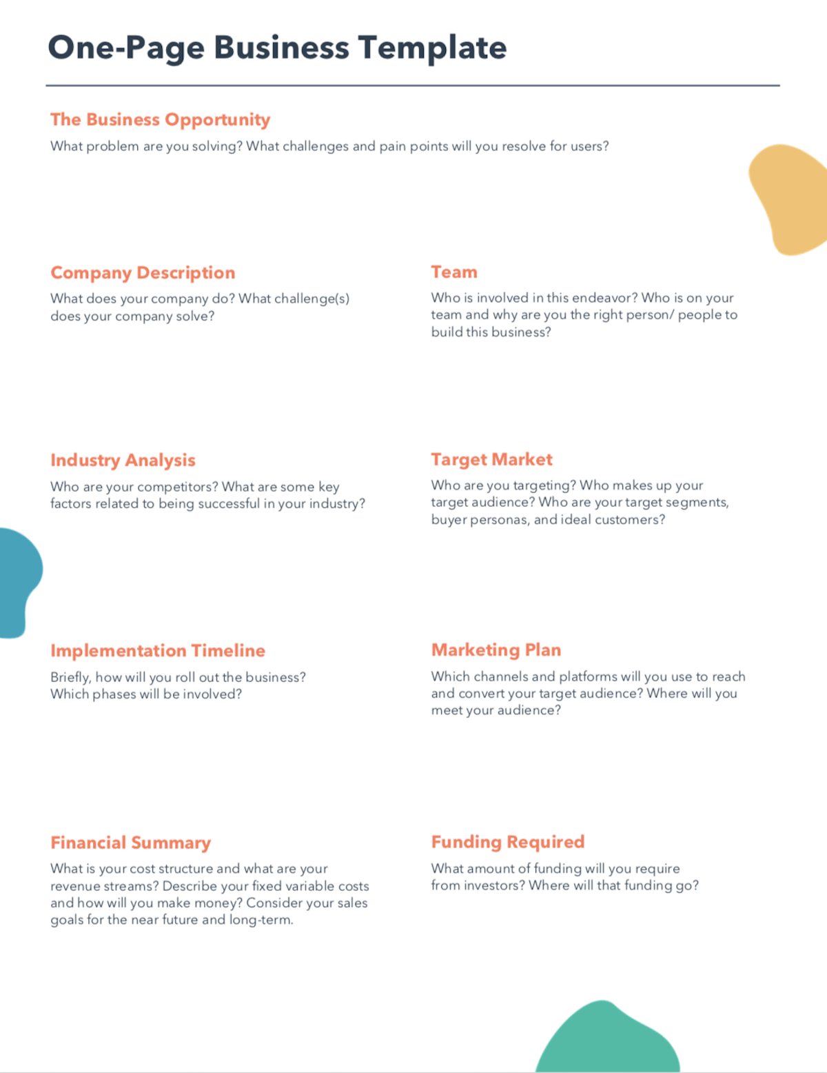 Free One Page Business Plan Word PDF HubSpot