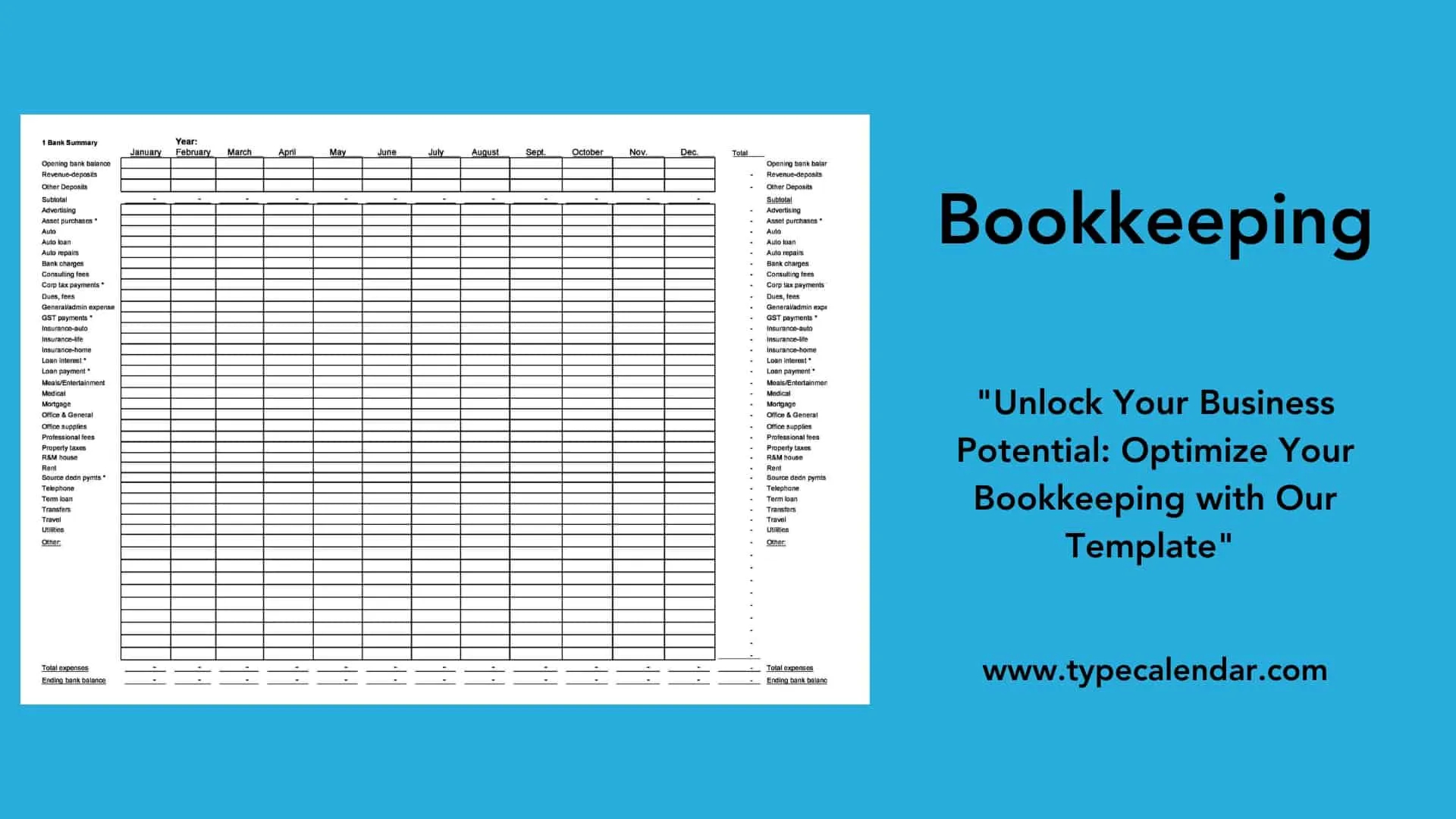 Printable Small Business Bookkeeping Template
