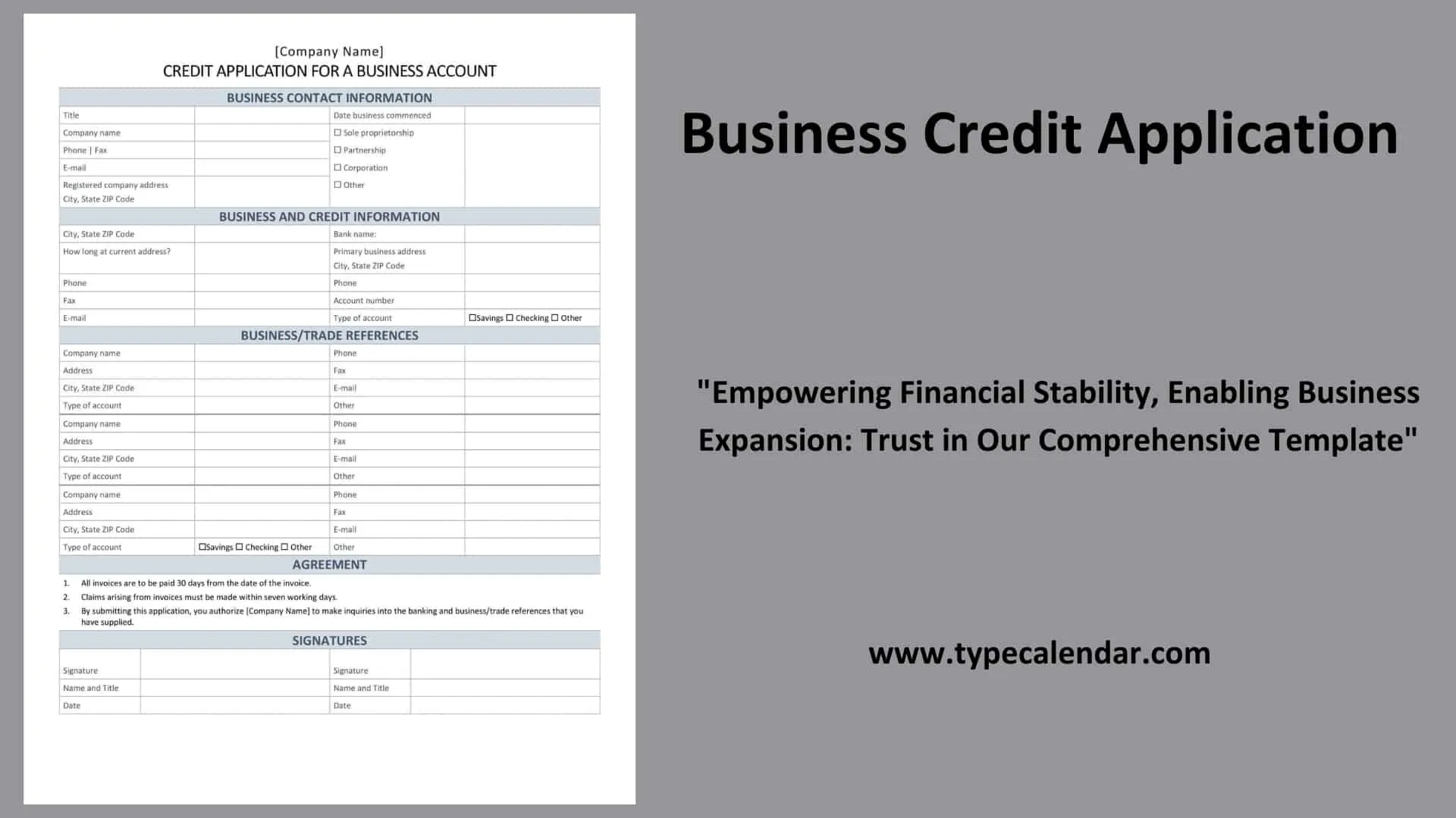 Printable Credit Application Form For Businesses