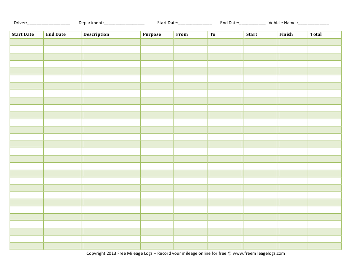 Business Mileage Free Printable Mileage Log