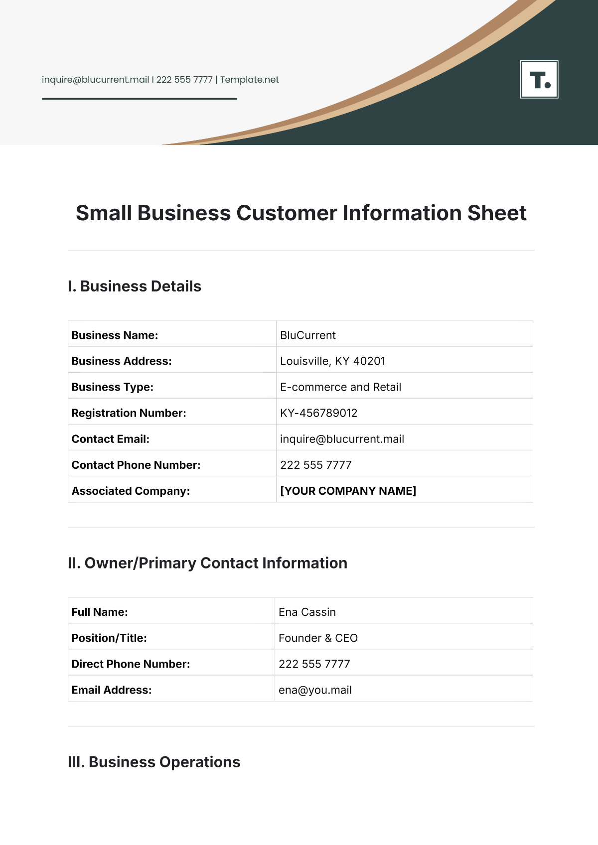 Free Small Business Customer Information Sheet Template To Edit Online