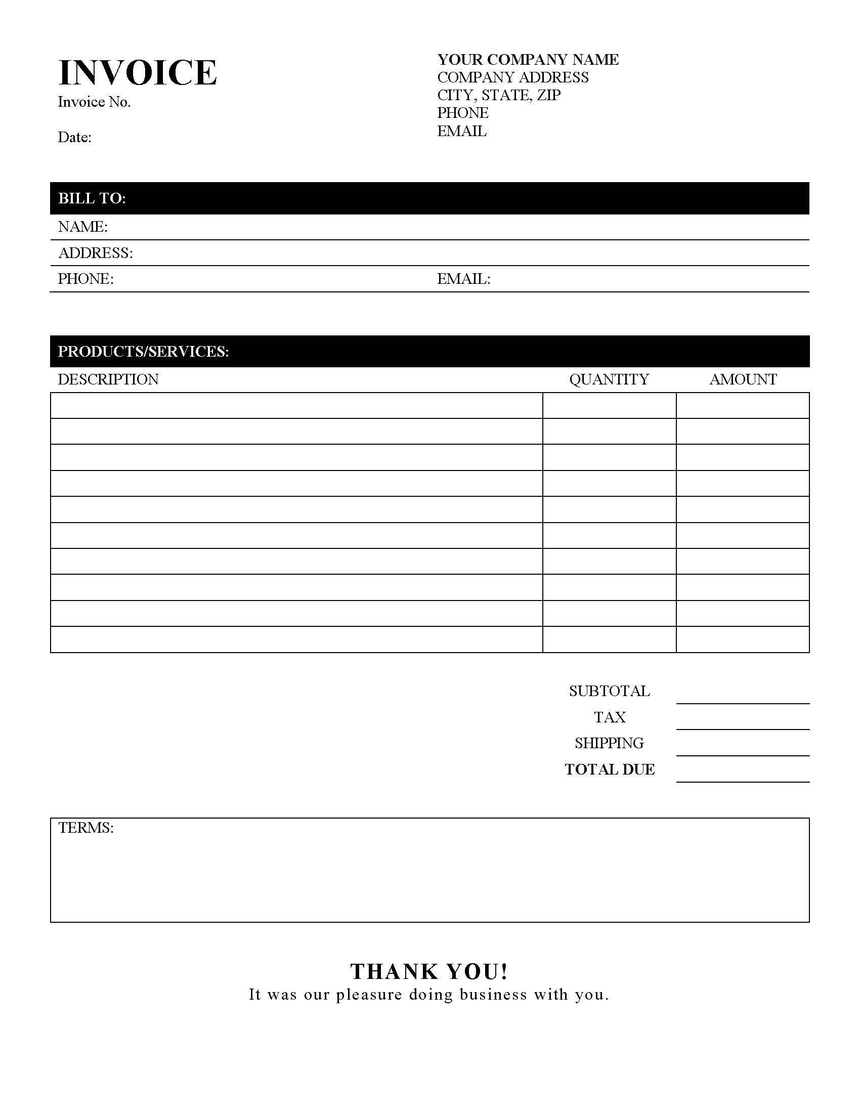 Invoice Template Printable Invoice Business Form Editable Invoice Receipt Microsoft Word Invoice Invoice Template Download Etsy