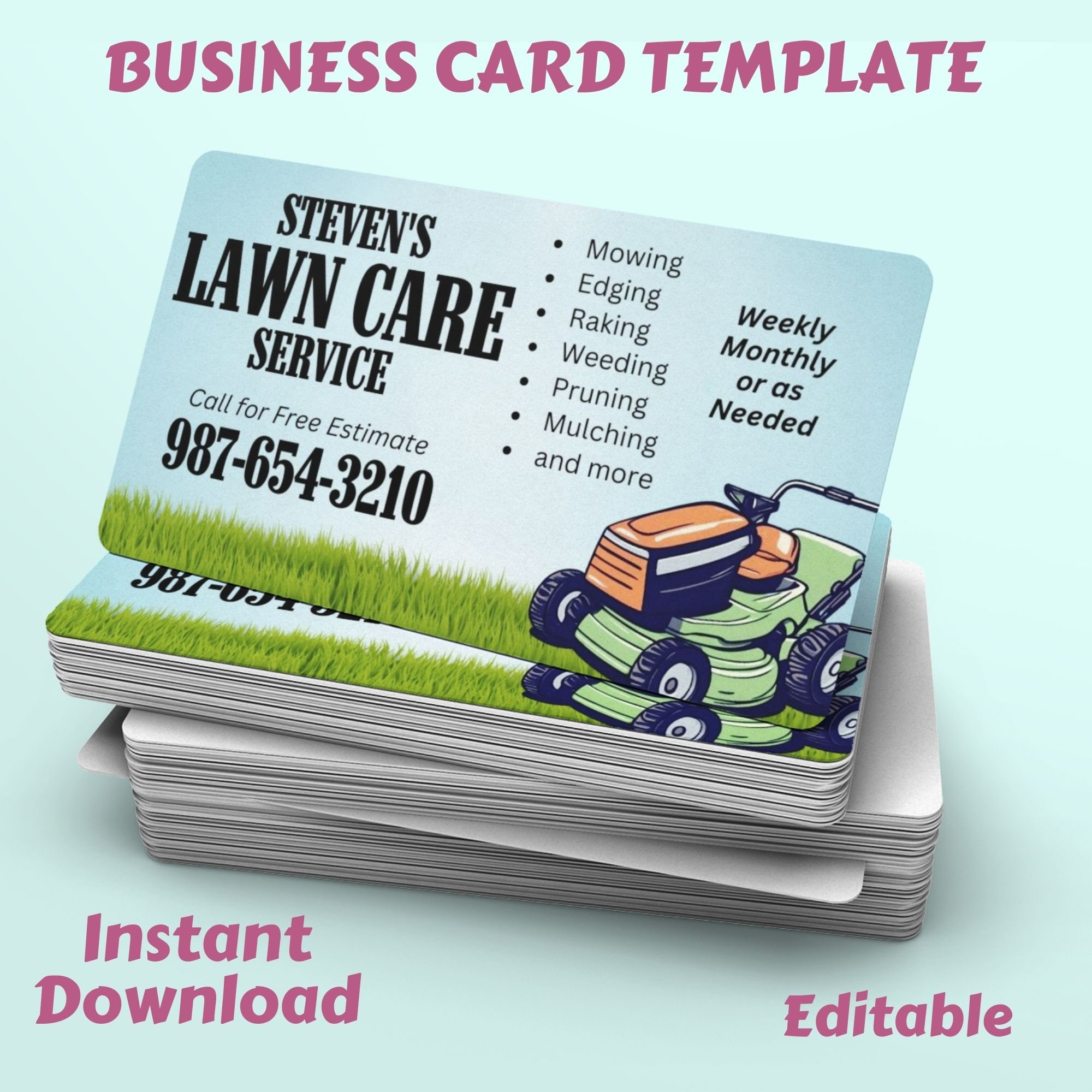 Lawn Care Service Business Card Template Instant Download Printable Editable Lawncare Lawn Maintenance Business Card Design Templates Etsy