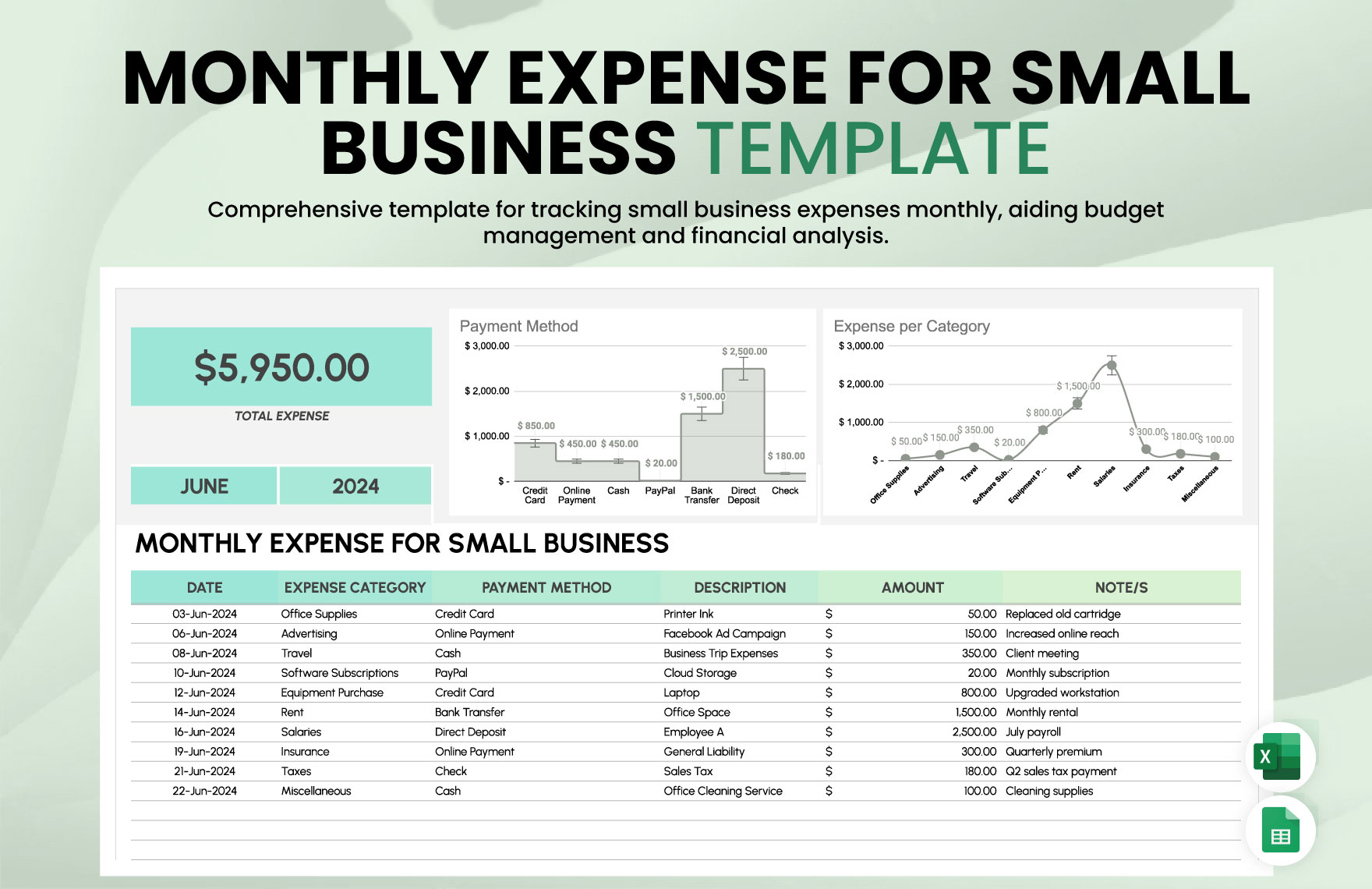 Monthly Expense For Small Business Template In Excel Google Sheets Download Template