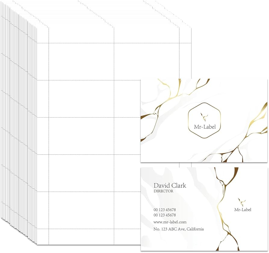 Mr Label 240gsm Printable Business Cards 3 5 X 2 Photo Quality Colour Print Micro Perforated A4 Gloss White Double Sided Inkjet Paper Card 25 Sheets Total 250 Sheets Amazon de Stationery Office