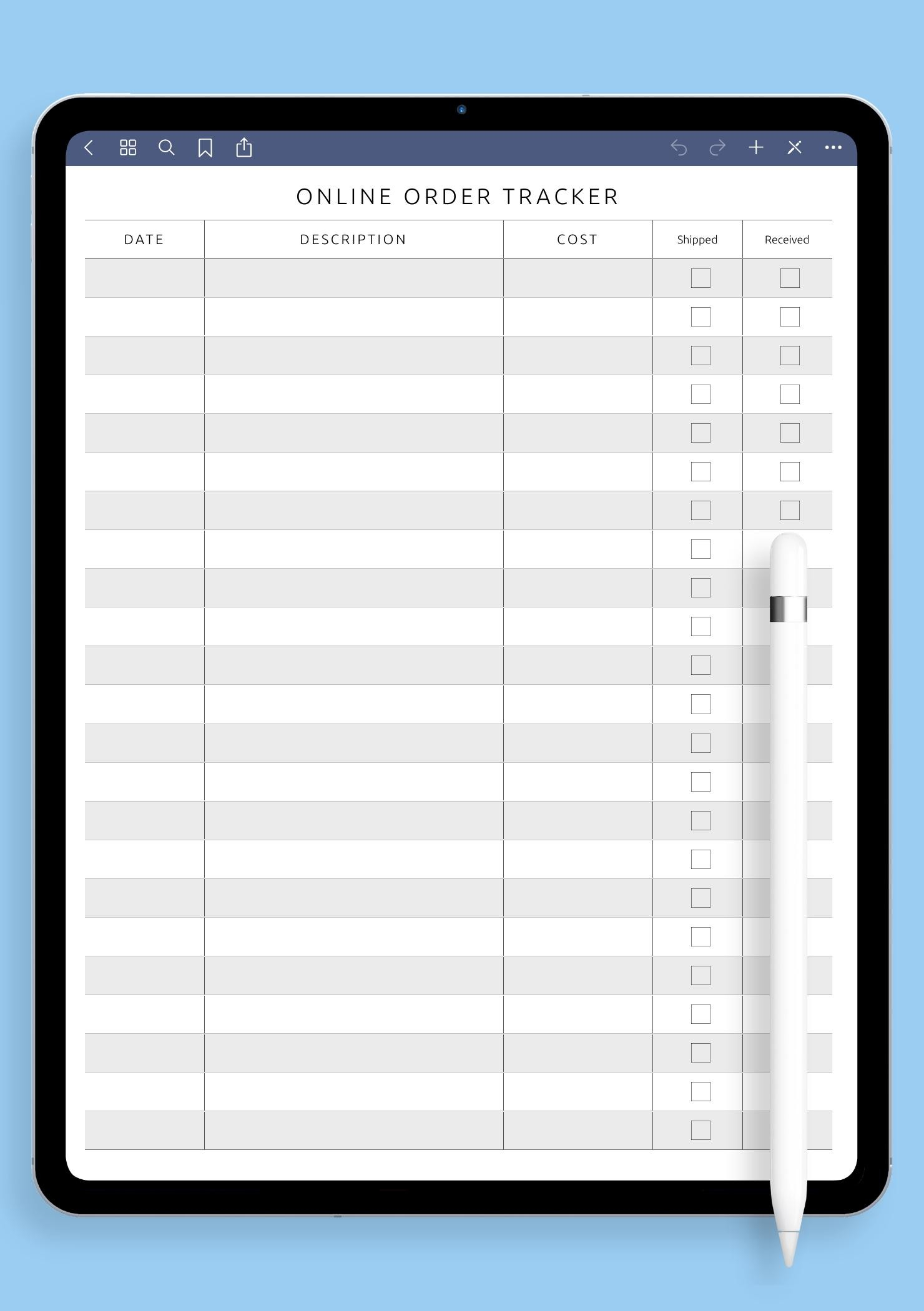 Small Business Order Tracker Printable