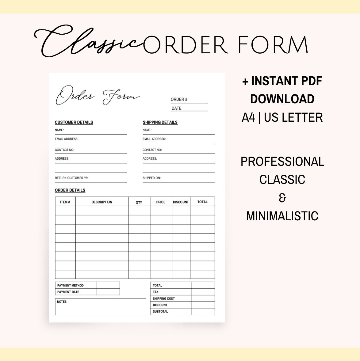 Order Form Order Template Small Business Form Business Template Printable Order Form Customer Template Order Form Template INVOICE Etsy