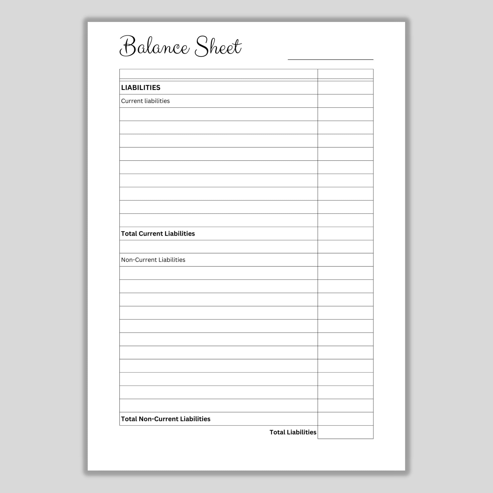 Printable Balance Sheet Template Financial Statement Assets Liabilities Equity Small Business Financial Report PDF A4 A5 US Letter Etsy