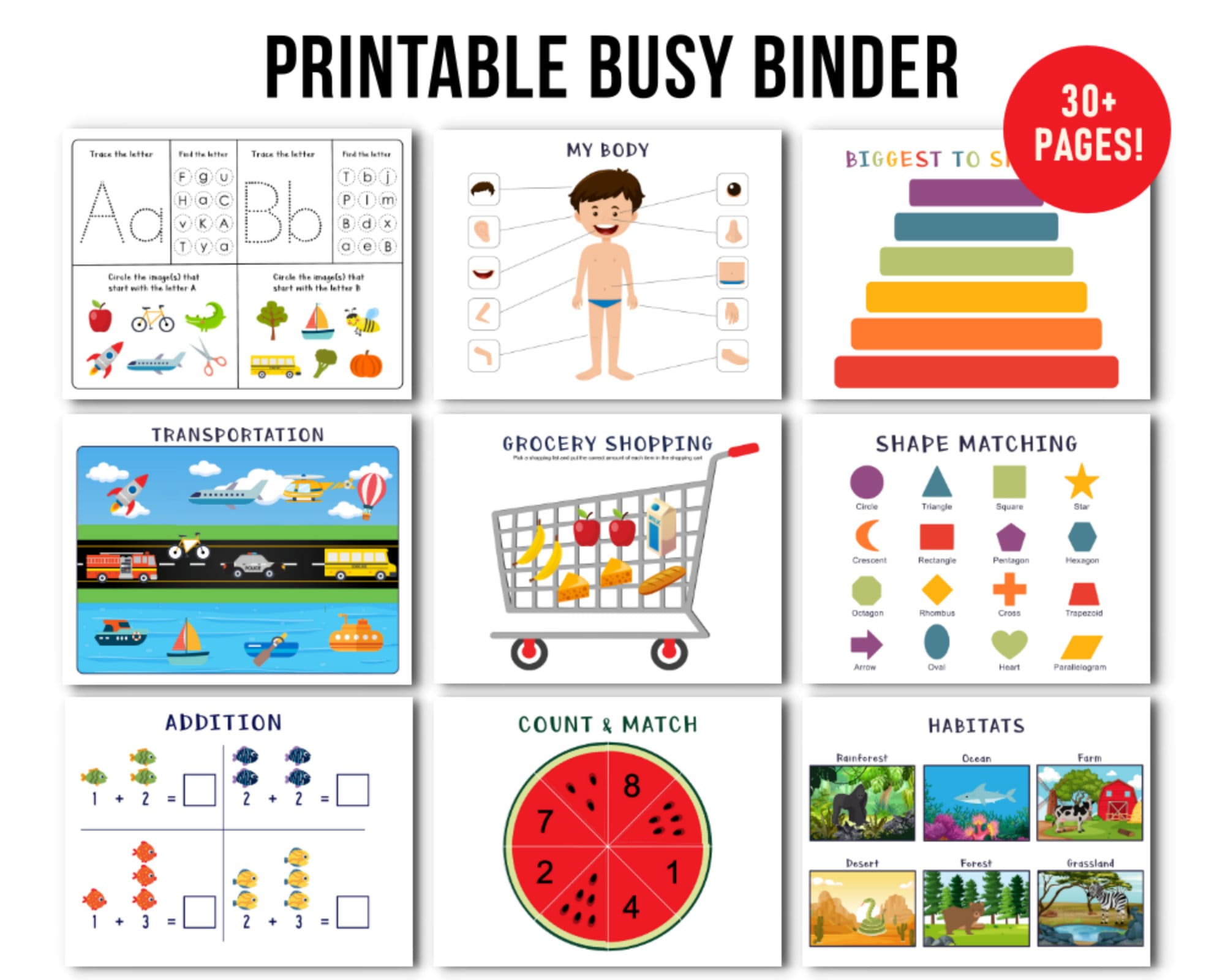 Printable Busy Book For Pre k And Kindergarten Printables For Kids Printable Busy Binder Quiet Book Home School Printable Educational Etsy