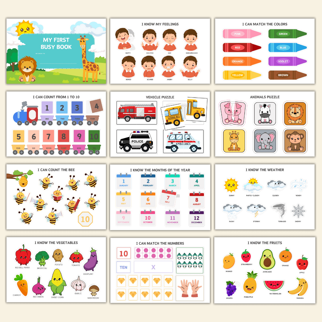 Printable Busy Book Preschool Activities Montessori Materials Kids Quiet Book Digital By Intelliprintsforkids Raket PH