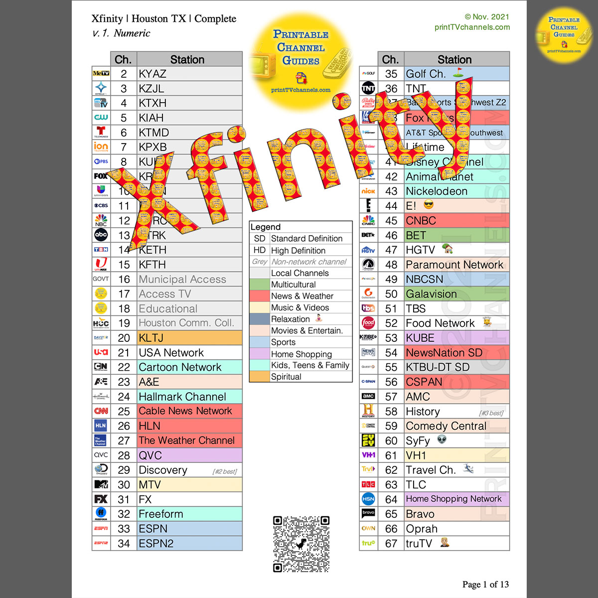 Printable Xfinity Channel Lineup Guide By Channel Number PDF